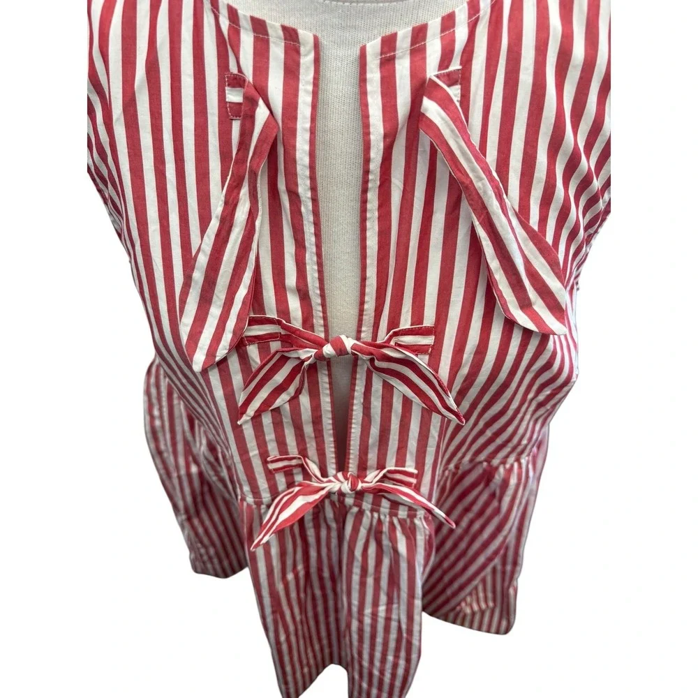Ganni Barbados Cherry Stripe Cotton Mini Dress Bow Tie Sleeveless NWT Poplin 38